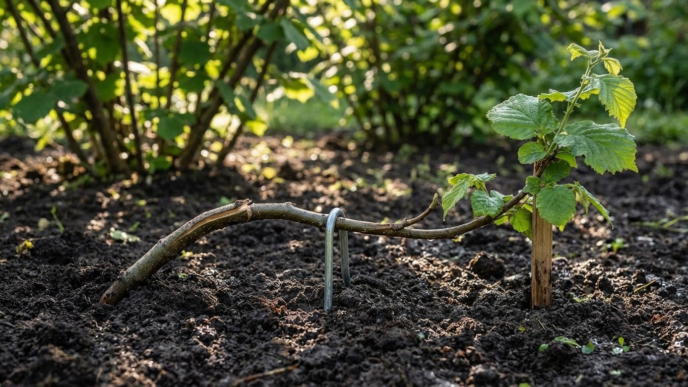 Cette branche basse de noisetier comble un trou de haie sans dépenser un centime