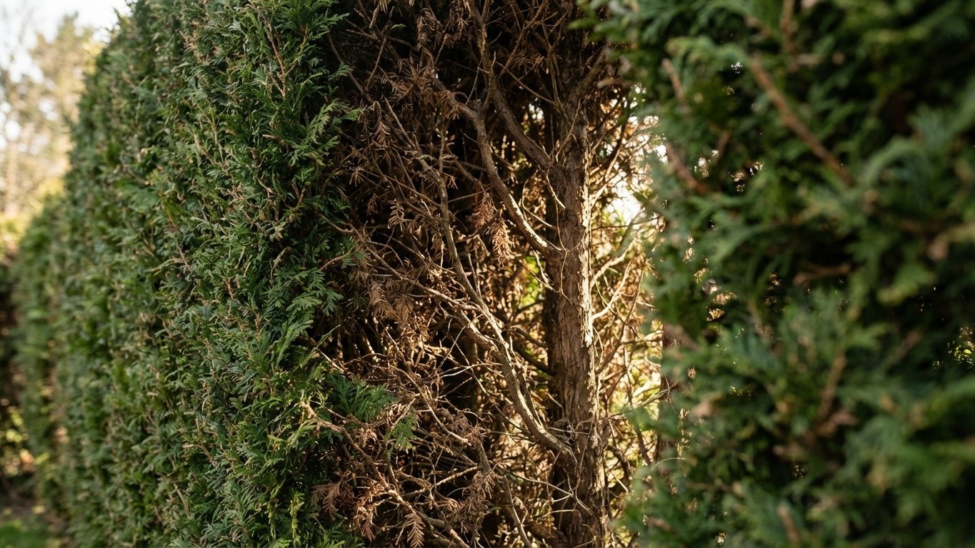 « Mes thuyas étaient bruns à l'intérieur » : cette ouverture de 20 cm dans la haie a tout relancé en mars