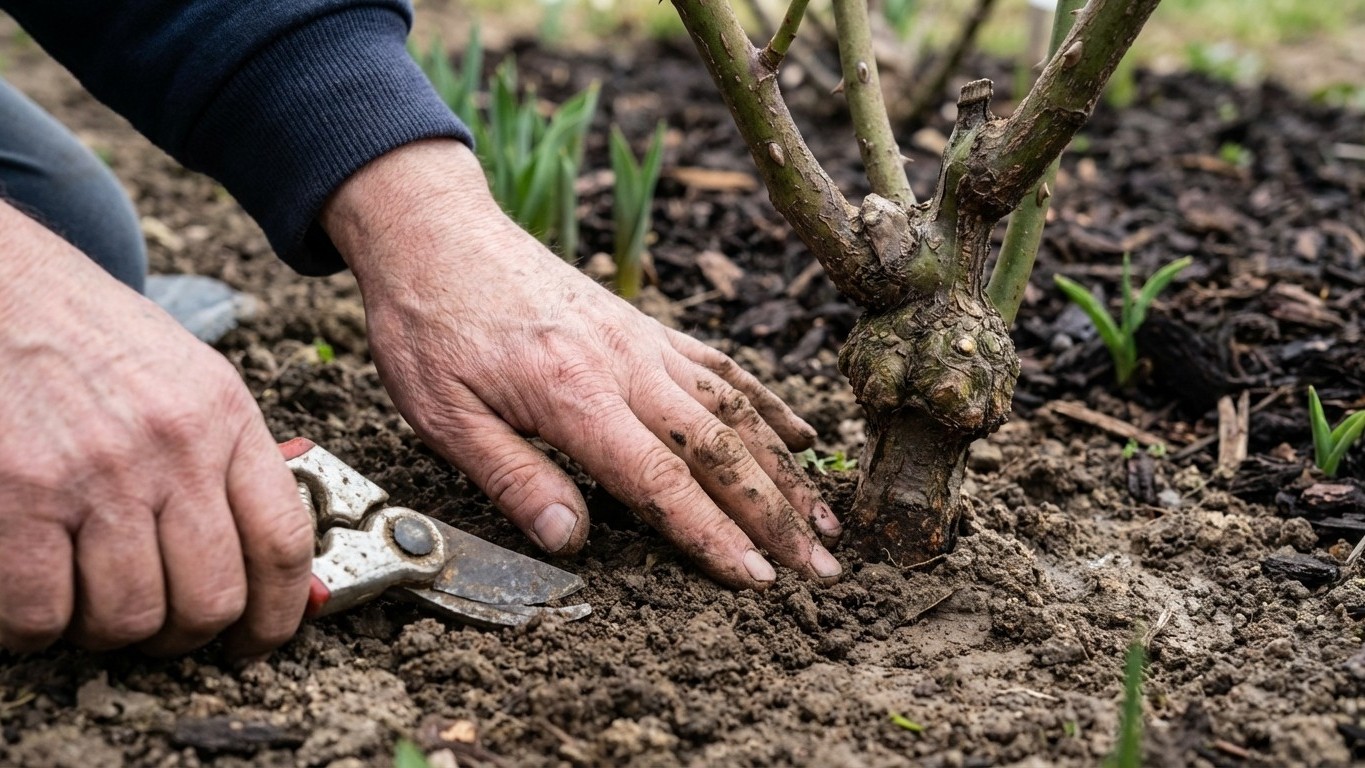 Les anciens ne taillent jamais leurs rosiers sans vérifier cette zone de 5 cm au ras du sol