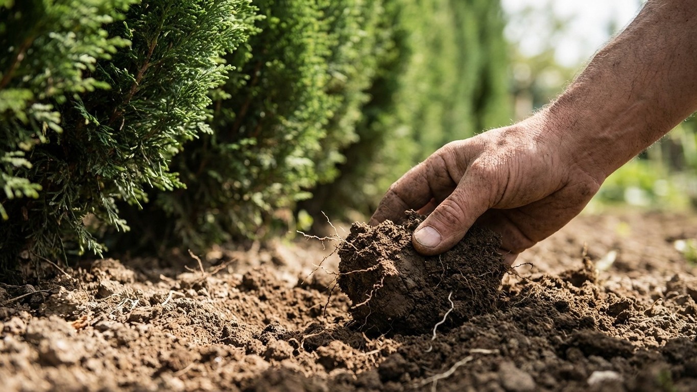 Retournez une motte au pied de votre haie de cyprès : ce que vous allez voir explique pourquoi elle dépérit