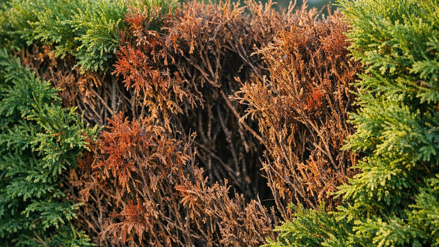 J'ai planté une haie 100% thuyas pour gagner du temps : le jour où une seule maladie l'a trouée entièrement, j'ai compris ...