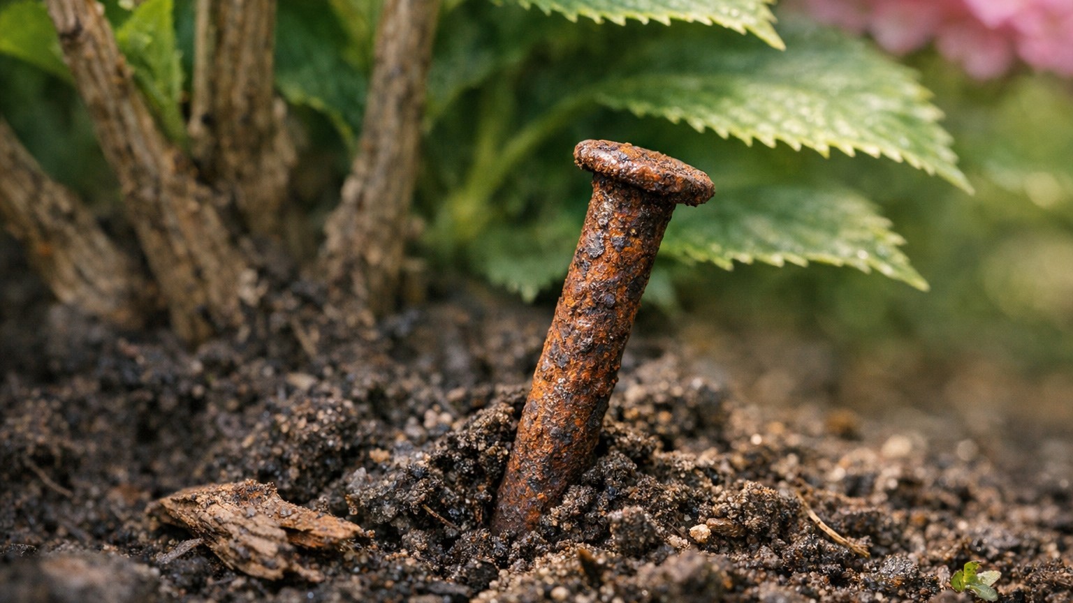 Je plantais un clou rouillé au pied de mes hortensias sans vraiment y croire : en comparant avec ceux de la haie d'à côté,...
