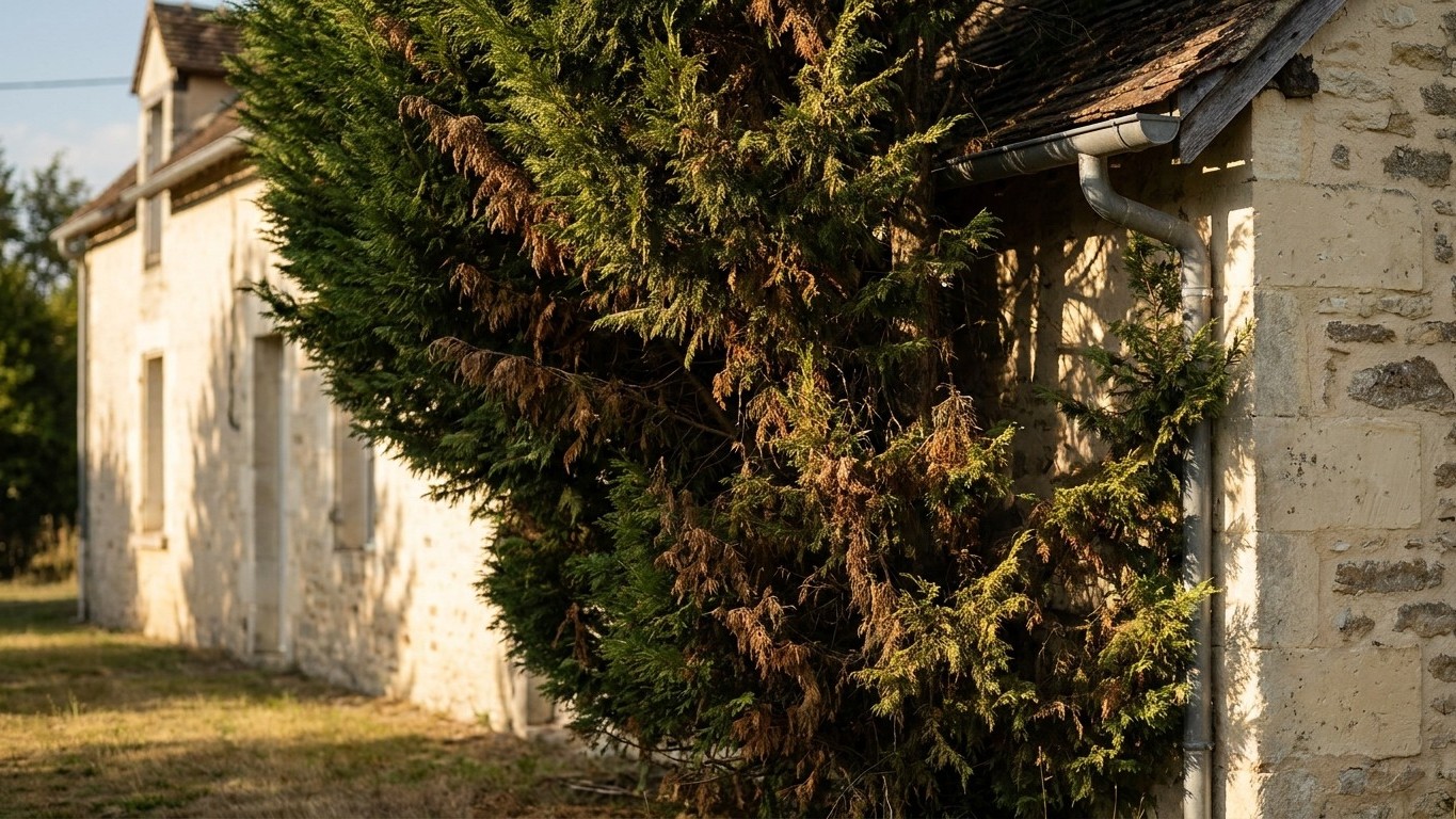 J'ai laissé ma haie de cyprès de Leyland pousser contre la façade juste pour l'ombre : le jour où le maire est passé, il é...