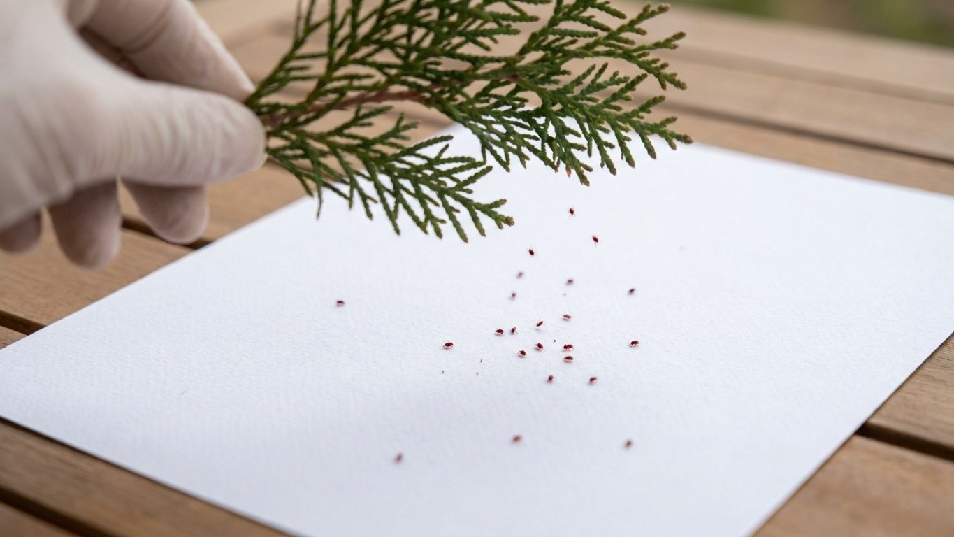 Mes thuyas brunissaient malgré mes arrosages quotidiens : le jour où j'ai secoué une branche au-dessus d'une feuille blanc...