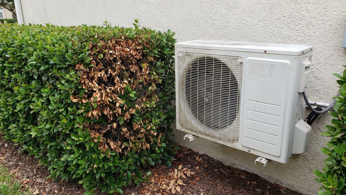 J'ai calé mon groupe de climatisation contre la haie mitoyenne juste pour gagner de la place sur la terrasse : trois semai...