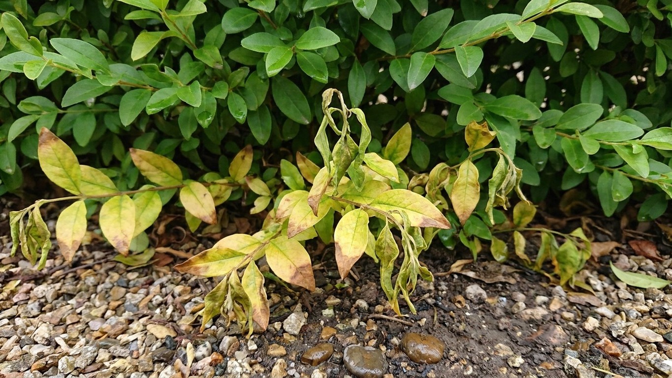 J'ai déroulé un film plastique sous les graviers de ma haie de troènes juste pour ne plus désherber : trois semaines plus ...