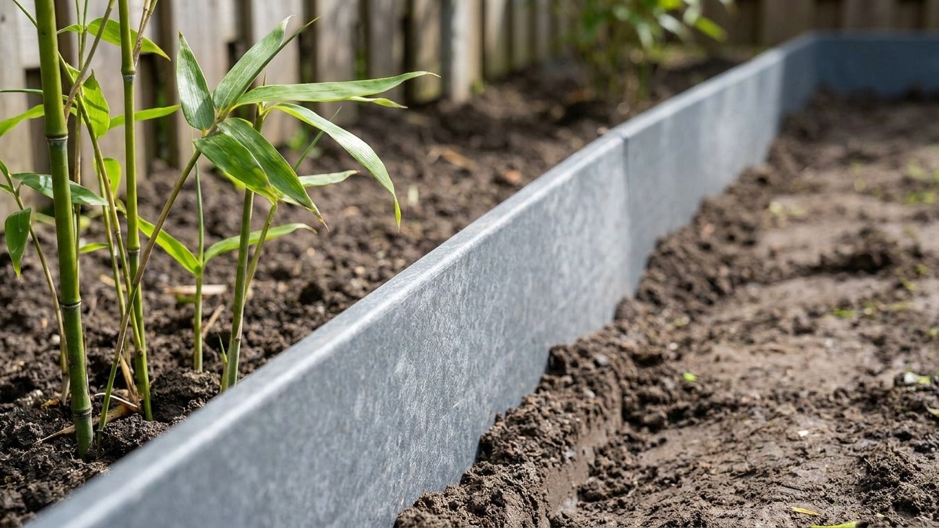 Mon voisin enterre toujours une longue plaque rigide avant de planter ses bambous le long du grillage et ce n'est pas pour...